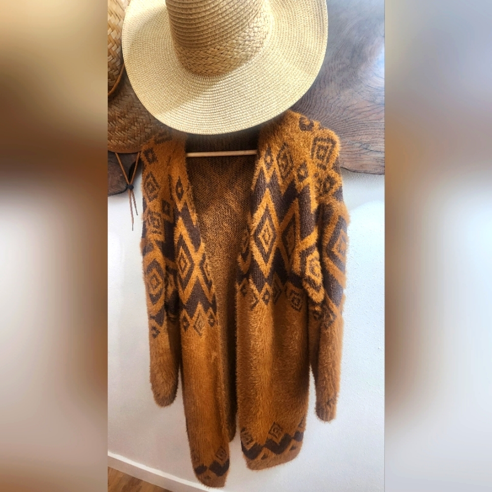 Geometric Patterned Brown Sweater